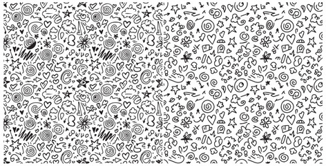 Intricate black and white abstract pattern composed of tiny repeating geometric shapes and starbursts creating a complex textured background