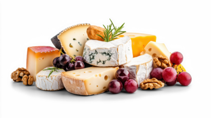 Assorted Cheese Selection with Fruits and Nuts on Transparent Background
