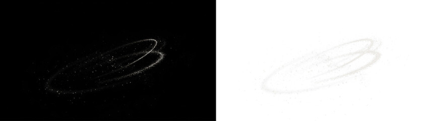 Abstract circular light trails on contrasting black and white backgrounds create a dynamic visual effect, ideal for artistic overlays and creative design projects © Sergey