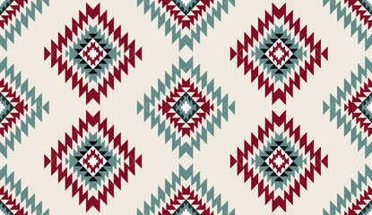 Seamless geometric ethnic pattern inspired by Native American tribal fabric. Traditional Aztec and Navajo style carpet and tile vector design on navy  background. Perfect for textile, wrapping,