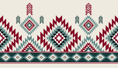 Seamless geometric ethnic pattern inspired by Native American tribal fabric. Traditional Aztec and Navajo style carpet and tile vector design on navy  background. Perfect for textile, wrapping,