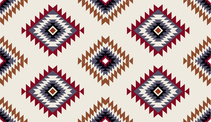 Seamless geometric ethnic pattern inspired by Native American tribal fabric. Traditional Aztec and Navajo style carpet and tile vector design on navy  background. Perfect for textile, wrapping,