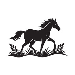 Horse Running Through Meadow Silhouette Illustration