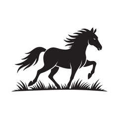 Wild Horse Running Through Open Field Silhouette Artwork