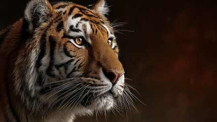 Naklejka premium 深紅の絵画背景でベンガルトラの横顔を落ち着いた光で撮影