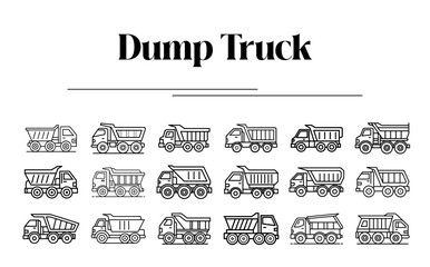 Dump Truck and Tipper Outline Vector Icon Set
