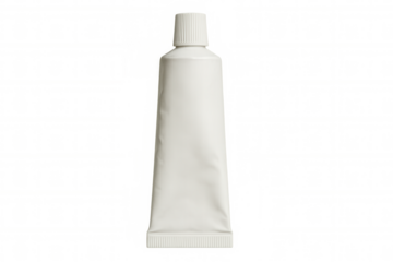 Blank white plastic tube mockup for cosmetic cream, gel, or toothpaste on transparent background