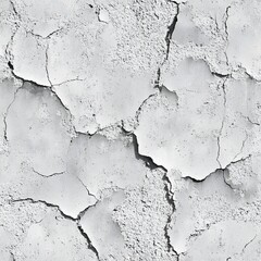 Cracked white wall texture shows peeling paint and weathered surface ideal for backgrounds and overlays.