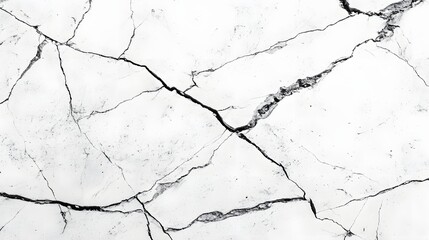 Detailed close up shows intricate network of cracks spanning across a solid, white marble stone surface.