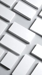 Arranged stacks of blank rectangular objects