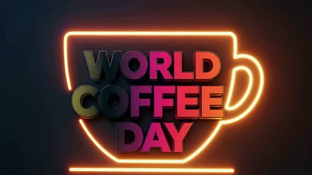 Celebrate World Coffee Day with this vibrant, neon-lit animation perfect for grabbing attention and promoting your coffee shop deals and special offers!