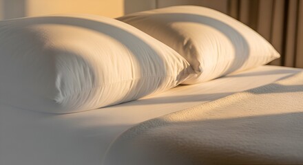 Two White Pillows on a Bed Bathed in Warm Morning Sunlight