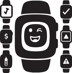 World Diabetes Day Silhouettes Icons: Blue Circle Healthcare Awareness Vector Graphic Template Collection. 