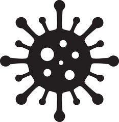 Stylized virus molecule silhouette with spikes radiating outward in scientific vector style.