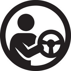 Abstract driver avatar silhouette inside round shape badge in modern vector design style.