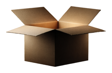 Unboxing excitement open cardboard box in minimalist isolated on transparent background