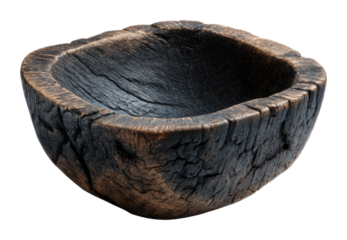 Crafted wooden bowl artisan product natural light isolated on transparent background