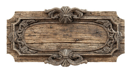 Vintage wood carving rustic design decorative plaque isolated on transparent background