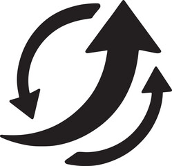 Circular arrows silhouette swirling upward representing motion, growth, and progress vector.