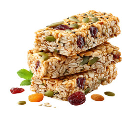 Healthy snack bars with nuts and dried fruits kitchen food bright isolated on transparent background