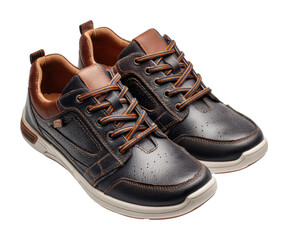 Lacing up stylish leather shoes for men product isolated on transparent background