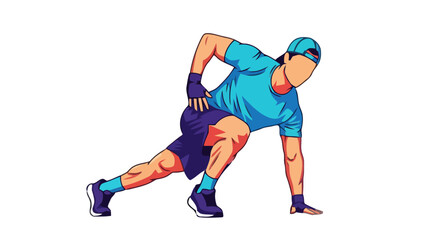 Obraz premium Man in blue tshirt and shorts performing dynamic exercise move