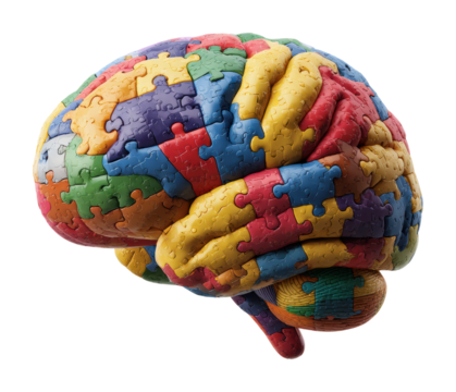 Creative mind puzzle brain concept digital colorful isolated on transparent background - Powered by Adobe