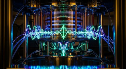 Abstract futuristic light installation with vibrant neon colors and geometric patterns