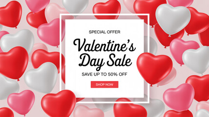 Valentine's Day Sale Special Offer with Heart Balloons and 50 Percent Off Discount image photo