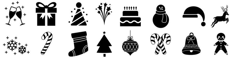 Fototapeta premium Christmas icon vector set. Merry christmas illustration sign collection. New year symbol or logo.