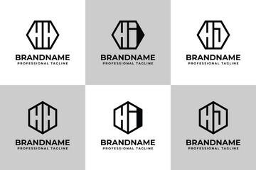 Letters HH HI HJ Hexagon Logo Set, suitable for business with H IH JH initials