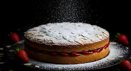 Elegant Victoria Sponge Cake Delightfully Dusted with Powdered Sugar Magic