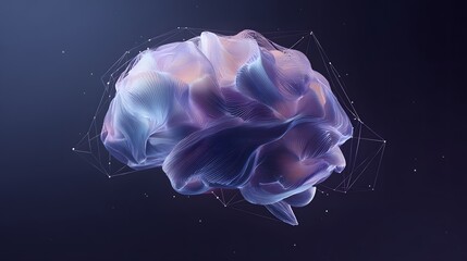Luminescent neural network displays abstract brain form with light particles.