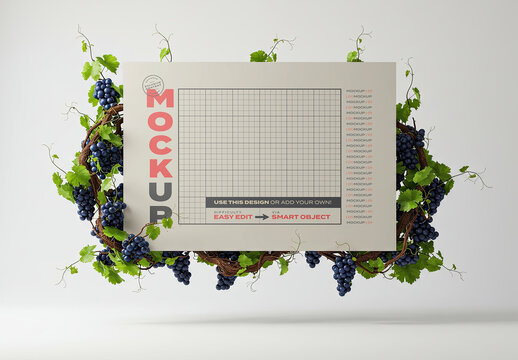 Horizontal Poster with Vine Red Grapes Mockup