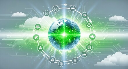 Digital globe with network connections and cloud icons