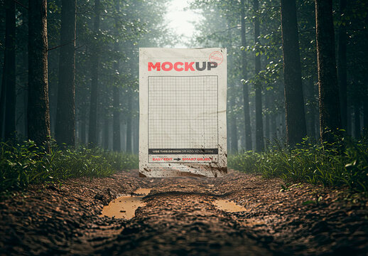 Poster on Dirty Mud Forest Road Mockup