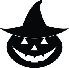 Halloween pumpkin with witch hat vector illustration