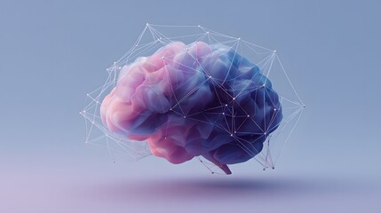 Abstract digital brain sculpture with a neural network overlay.