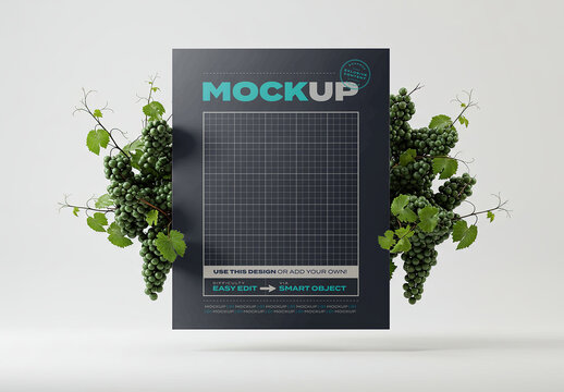 Vertical Poster Mockup with Green Grapes Vine