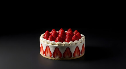 Elegantly presented strawberry shortcake against a stark and minimalist backdrop