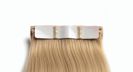 Blonde TapeIn Hair Extension Ready for Application on White Background.