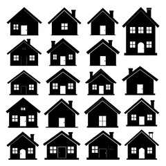 Array of black silhouettes of houses