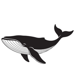 Stylized Black Whale Silhouette Illustration on a White Background