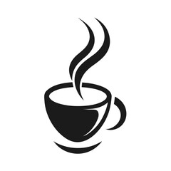 Minimal Steaming Cup Silhouette Logo Vector on White Background
