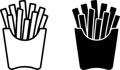 French fries, black and white vector, outline and silhouette versions