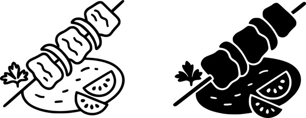 Turkish kebab, black and white vector, outline and silhouette versions