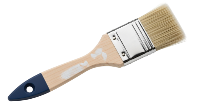 Paint brush with wooden handle isolated on transparent background, a tool for painting and home improvement projects