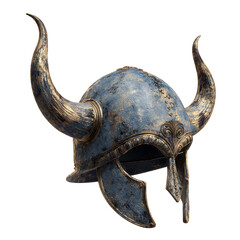 Obraz premium Viking Helmet: A battle-worn Viking helmet with intricate designs and formidable horns, a symbol of strength and protection. 
