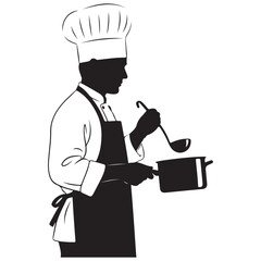 Chef Silhouette Cooking with Pot and Ladle