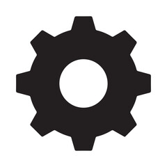 Flat Design Black Gear or Cogwheel Icon on White Background